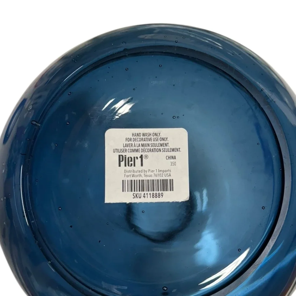 Pier 1 Decorative Vase Blue Glass Bottle Unique Shape‎ Home Decor 11